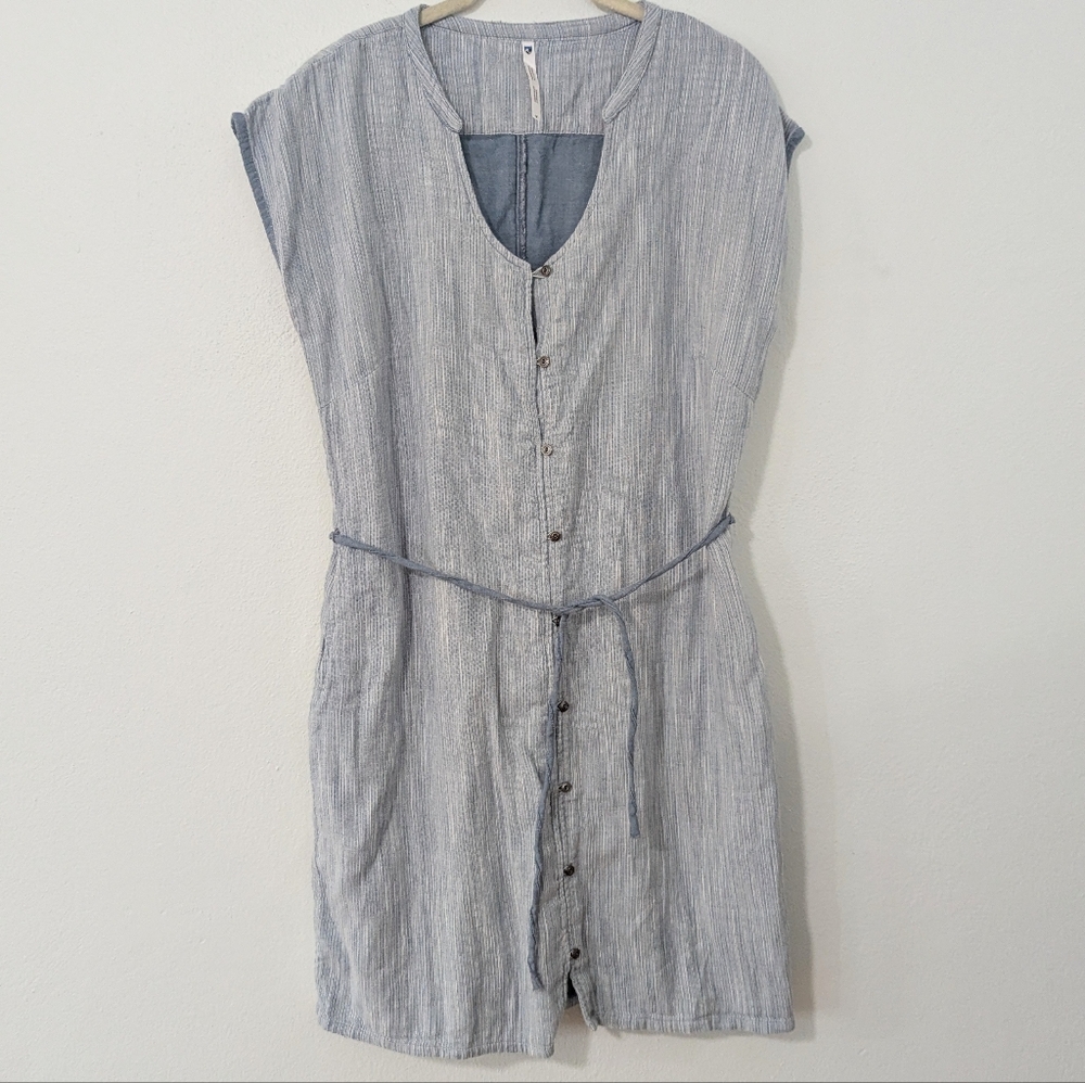 Kuhl Riviera Shirt Dress Button Front V Neck Short Sleeve Belted Blue Medium M